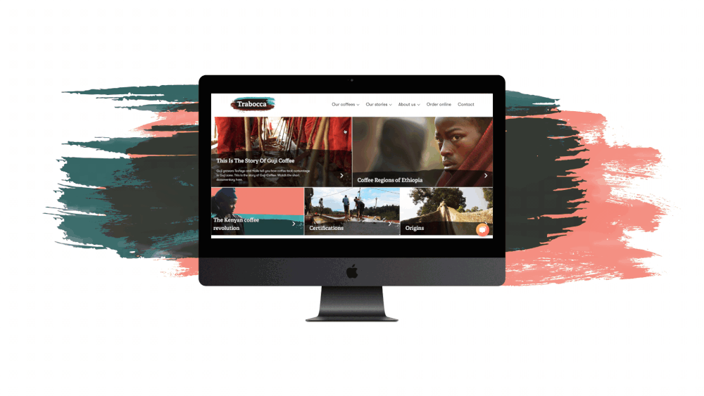 Trabocca Homepage interactie gif in mockup